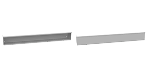 A rendering of a NEMA 3R screw cover wireway, with the left showing the wireway with no cover and the right showing the cover in place.