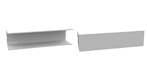 A rendering of a screw cover wireway with the left showing the wireway with no cover and the right showing the cover in place.
